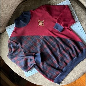 Vintage Gems & Cross Split Plaid Turtleneck Sweater